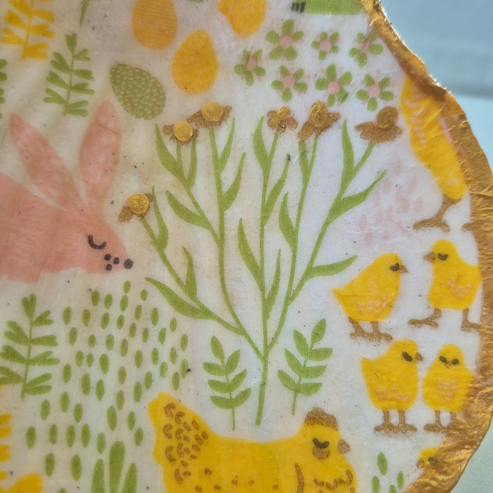 Farm House Easter Decoupage Seashell Chickens Bunnies Flowers Eggs Gold Accents - Picture 3 of 6